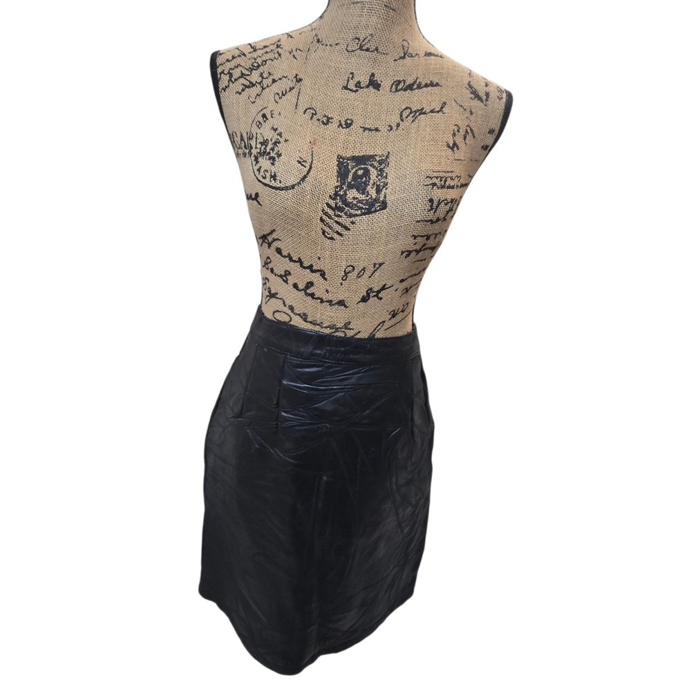 Vtg Y2K Giovanni Navarre Genuine Black Leather Patchwork Pencil Skirt Sz 32 NWT